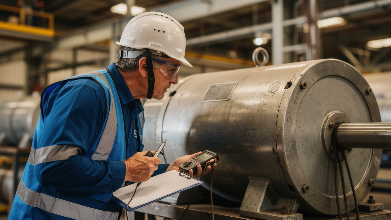 engineer inspecting motor factory floor