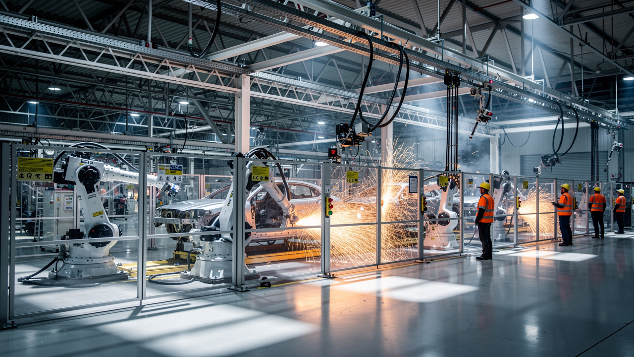 automotive factory robot welding safety guard